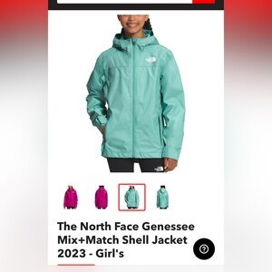 Girls north face Genessee waterproof rain jacket, mint green, size medium